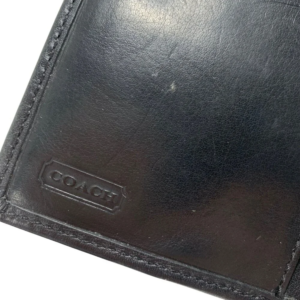 Coach Black Leather Bifold Wallet Snap Closure L Zip Coin Slot Bills Cards
